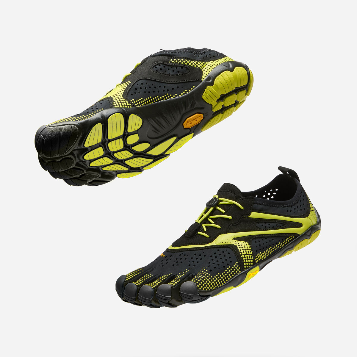 V-Run Black and Lemon Green, thin sole for proprioception